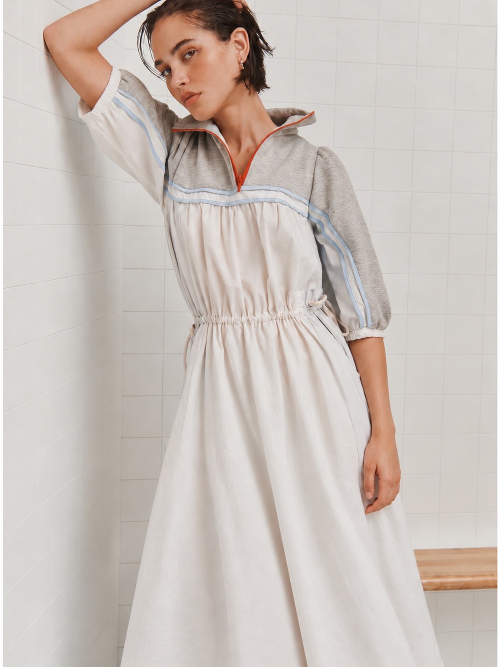 NWT Anthropologie Daily Practice Amplitude Drawstring Midi Dress White M
